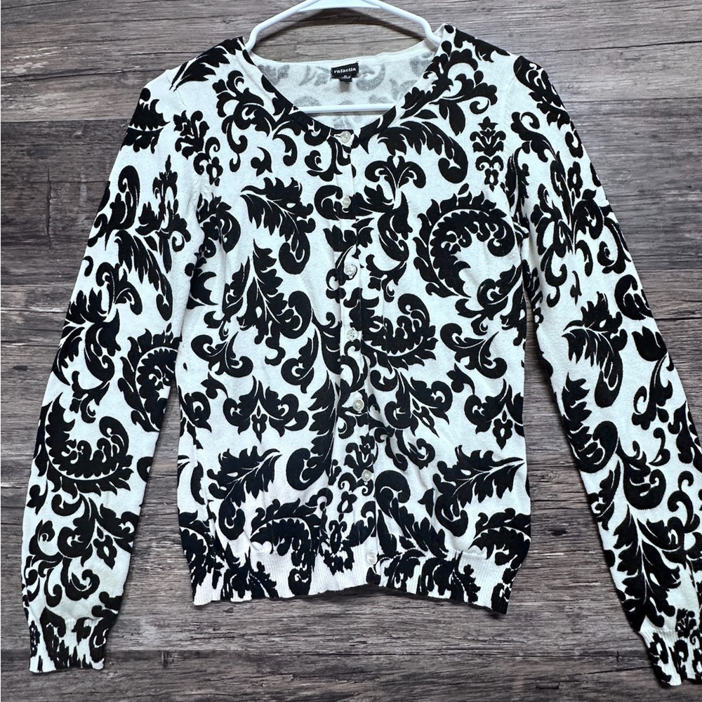 Rafaella Black‎ and White Cardigan Knit Sweater